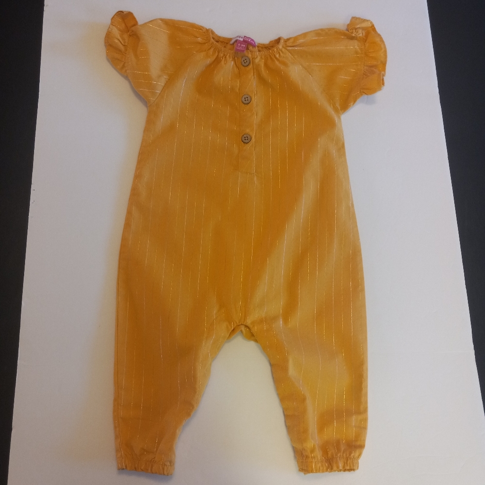 Penelope Mack Golden Baby Sz 6-9 M Romper with Button Accent